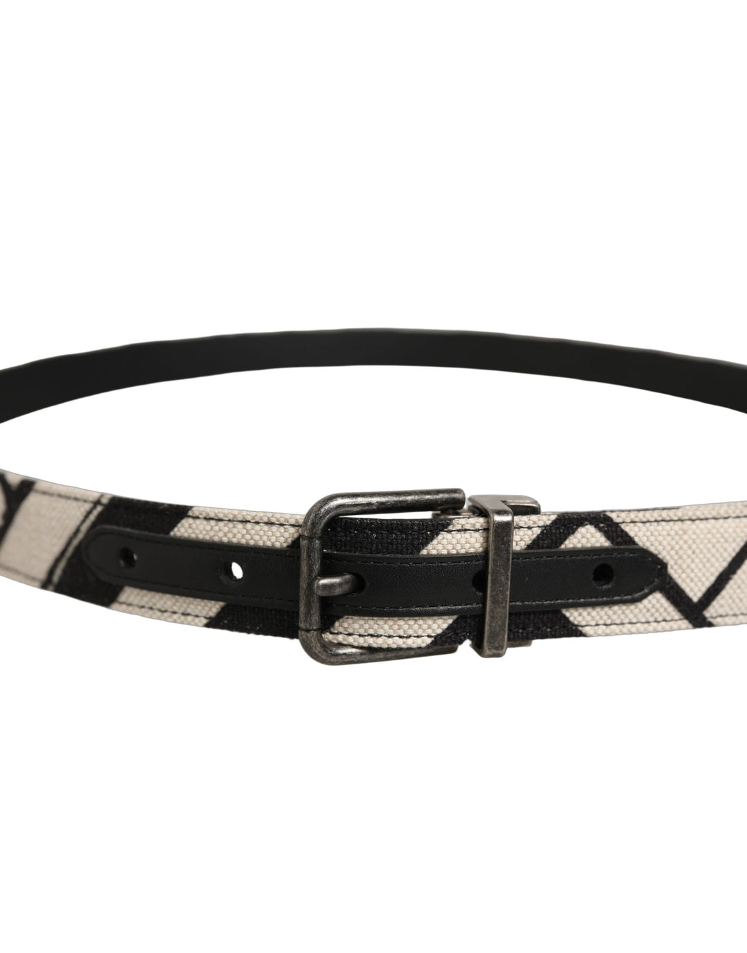 Dolce &amp; Gabbana Black Ivory Silver Tone Metal Buckle Belt