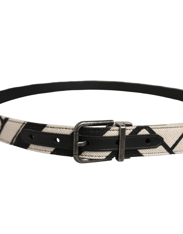 Dolce &amp; Gabbana Black Ivory Silver Tone Metal Buckle Belt