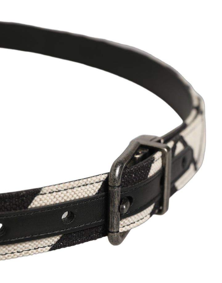 Dolce &amp; Gabbana Black Ivory Silver Tone Metal Buckle Belt