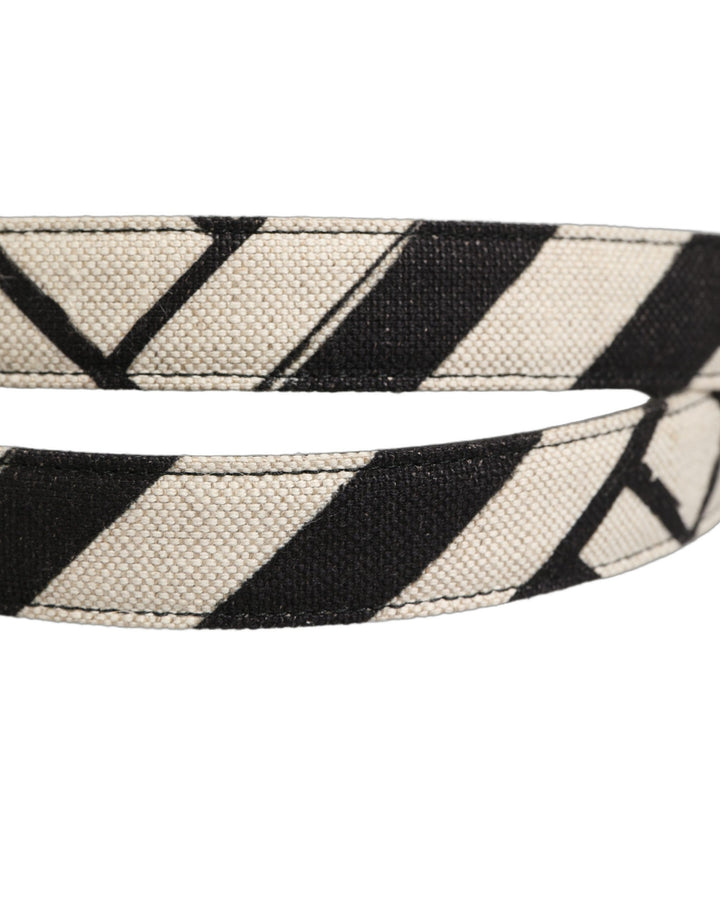 Dolce &amp; Gabbana Black Ivory Silver Tone Metal Buckle Belt
