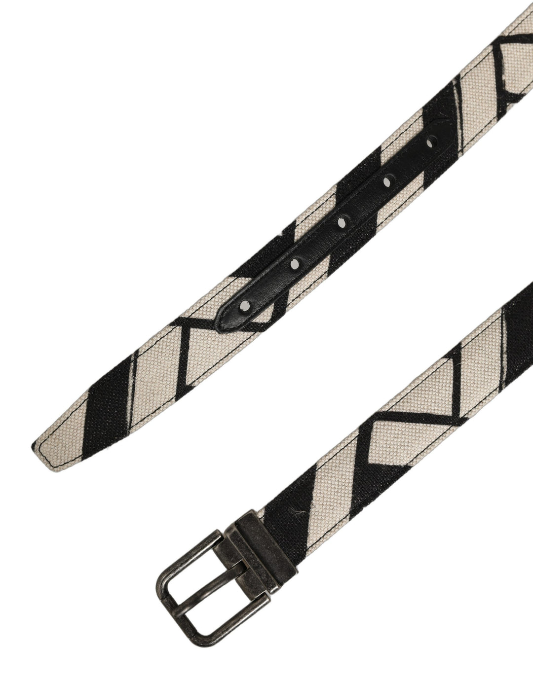Dolce &amp; Gabbana Black Ivory Silver Tone Metal Buckle Belt