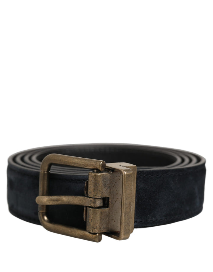 Dolce &amp; Gabbana Men Black Leather Gold Tone Metal Buckle Belt