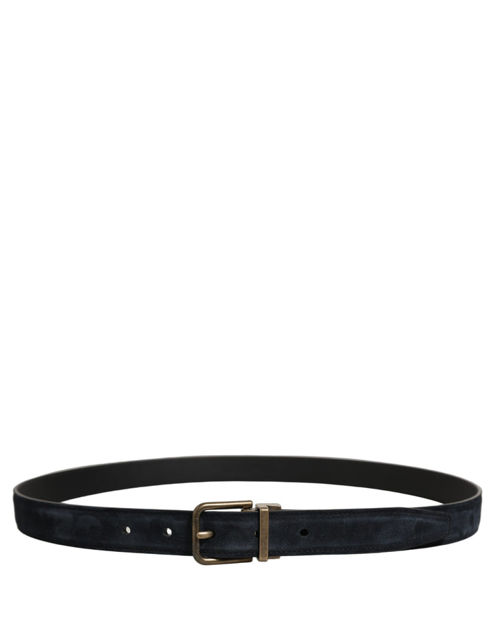 Dolce &amp; Gabbana Men Black Leather Gold Tone Metal Buckle Belt