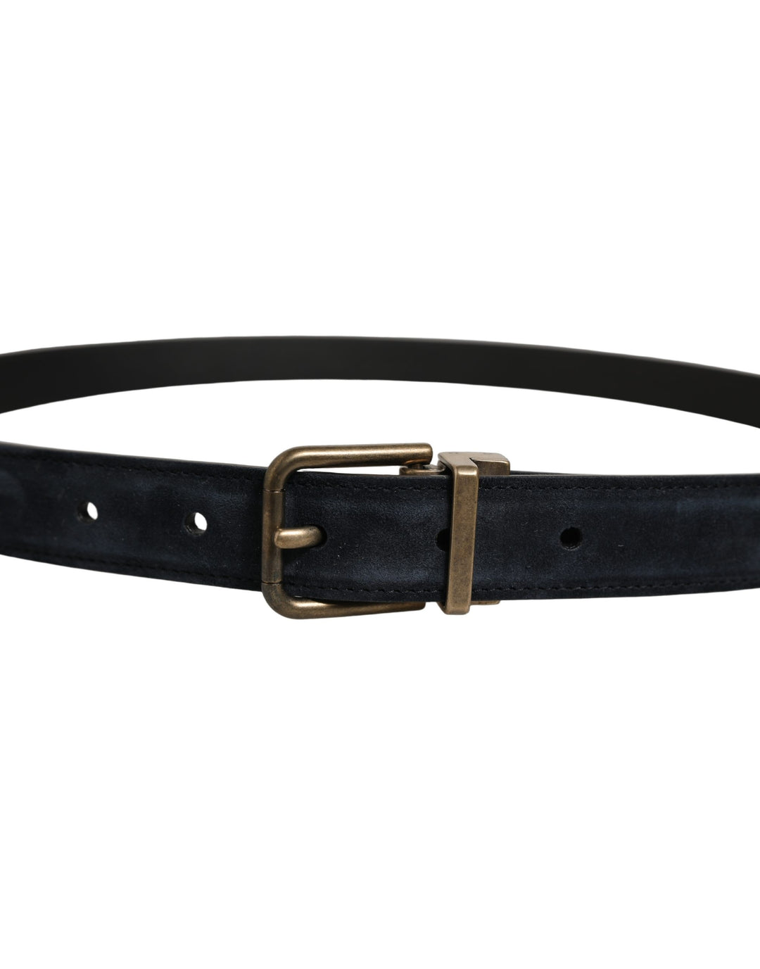 Dolce &amp; Gabbana Men Black Leather Gold Tone Metal Buckle Belt