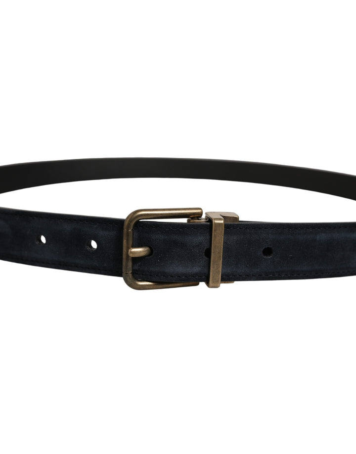 Dolce &amp; Gabbana Men Black Leather Gold Tone Metal Buckle Belt