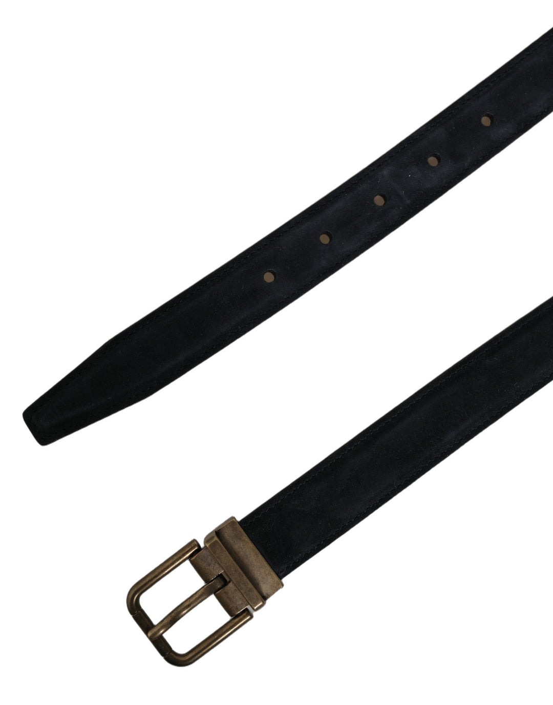 Dolce &amp; Gabbana Men Black Leather Gold Tone Metal Buckle Belt