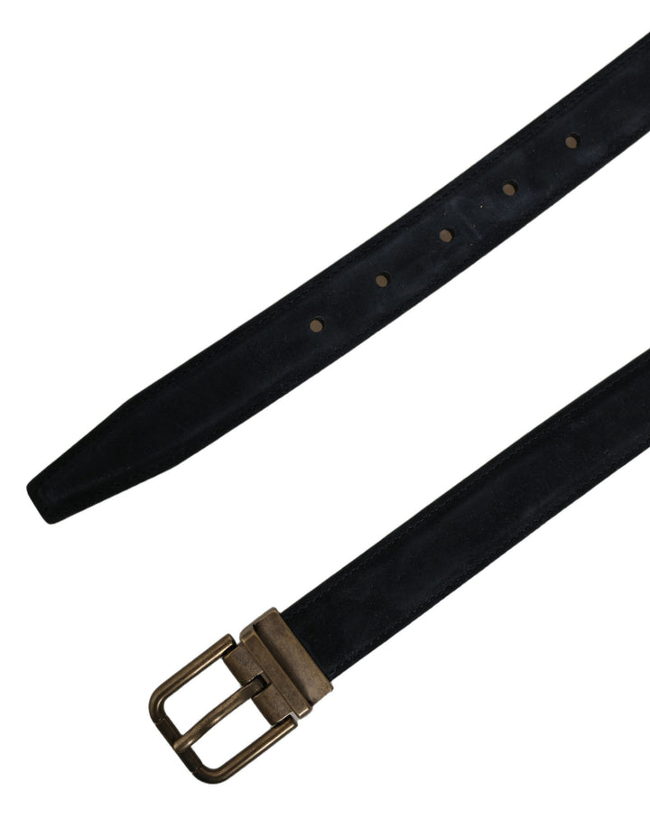 Dolce &amp; Gabbana Men Black Leather Gold Tone Metal Buckle Belt