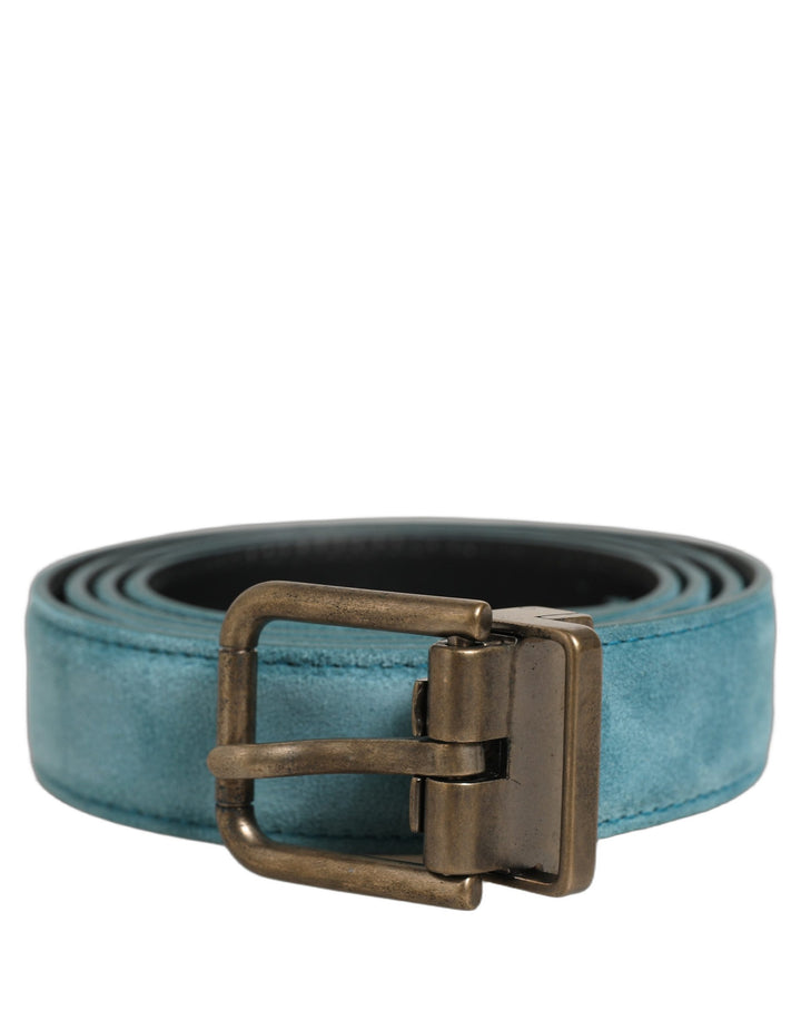 Dolce &amp; Gabbana Men Blue Suede Gold Tone Metal Buckle Belt