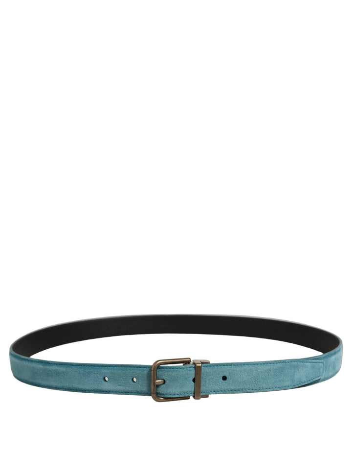 Dolce &amp; Gabbana Men Blue Suede Gold Tone Metal Buckle Belt