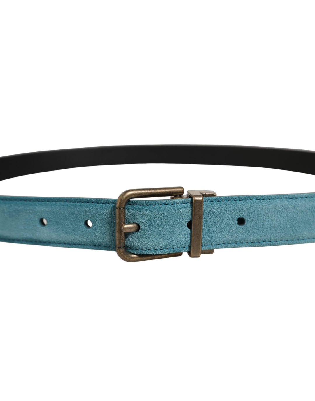 Dolce &amp; Gabbana Men Blue Suede Gold Tone Metal Buckle Belt