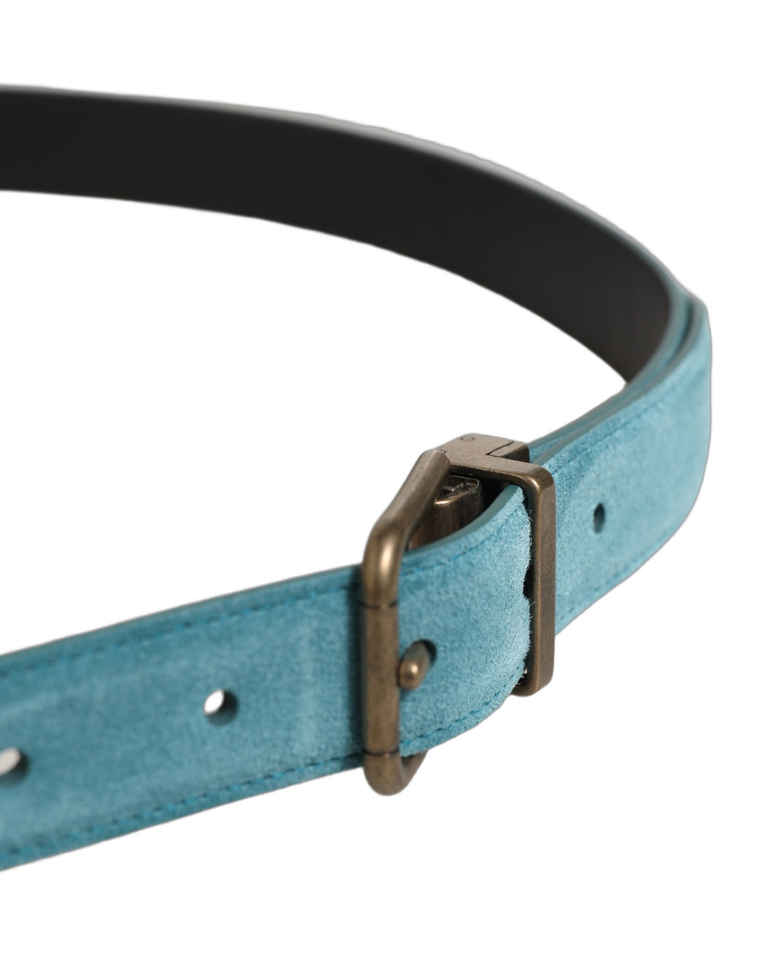 Dolce &amp; Gabbana Men Blue Suede Gold Tone Metal Buckle Belt