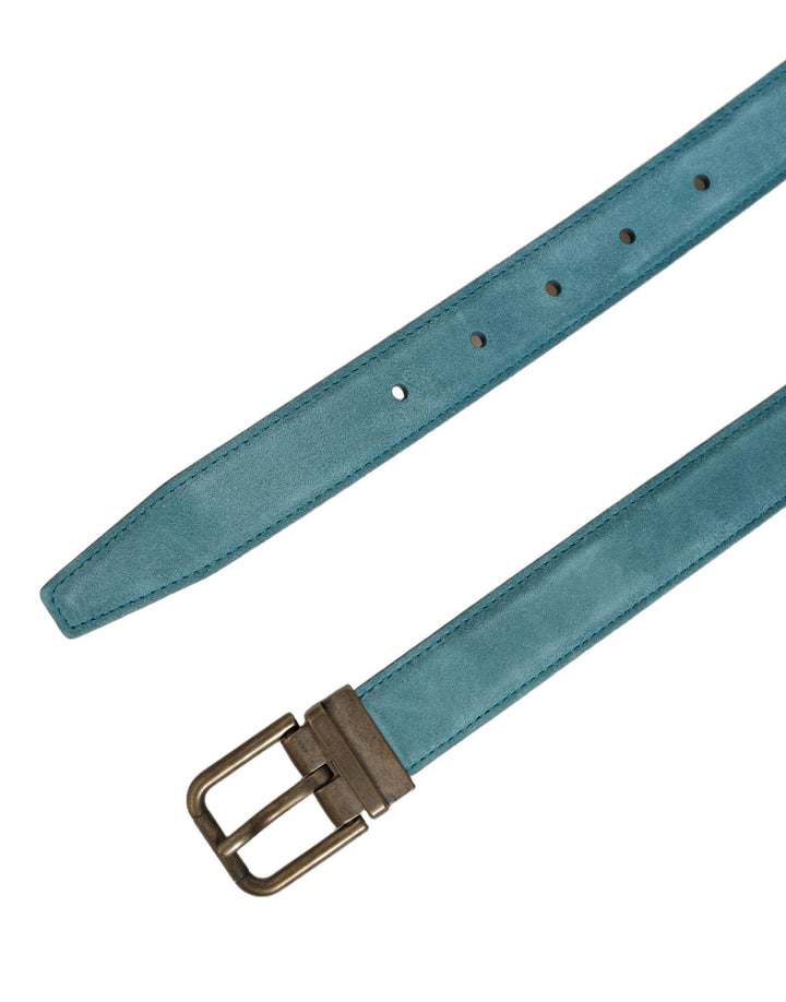Dolce &amp; Gabbana Men Blue Suede Gold Tone Metal Buckle Belt