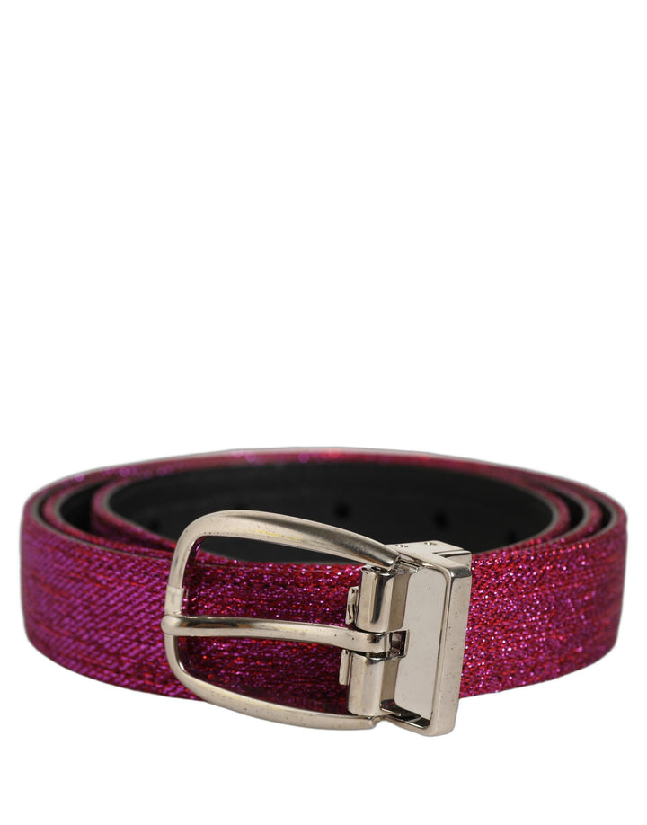 Dolce &amp; Gabbana Men Fuchsia Glitter Silver Metal Buckle Belt