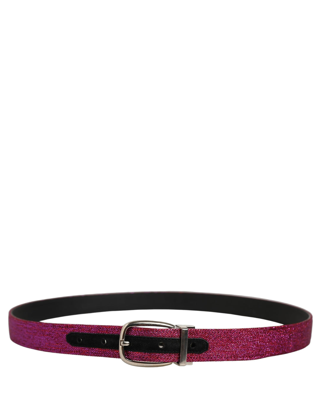 Dolce &amp; Gabbana Men Fuchsia Glitter Silver Metal Buckle Belt