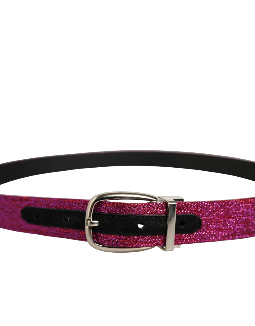 Dolce &amp; Gabbana Men Fuchsia Glitter Silver Metal Buckle Belt