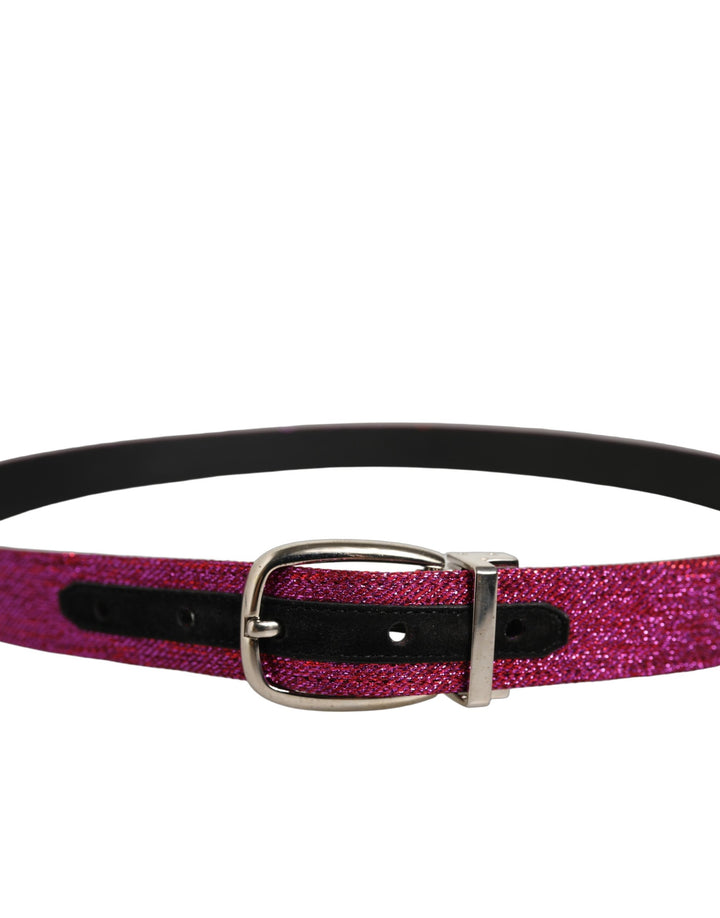 Dolce &amp; Gabbana Men Fuchsia Glitter Silver Metal Buckle Belt