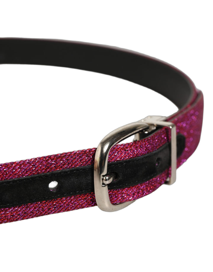 Dolce &amp; Gabbana Men Fuchsia Glitter Silver Metal Buckle Belt