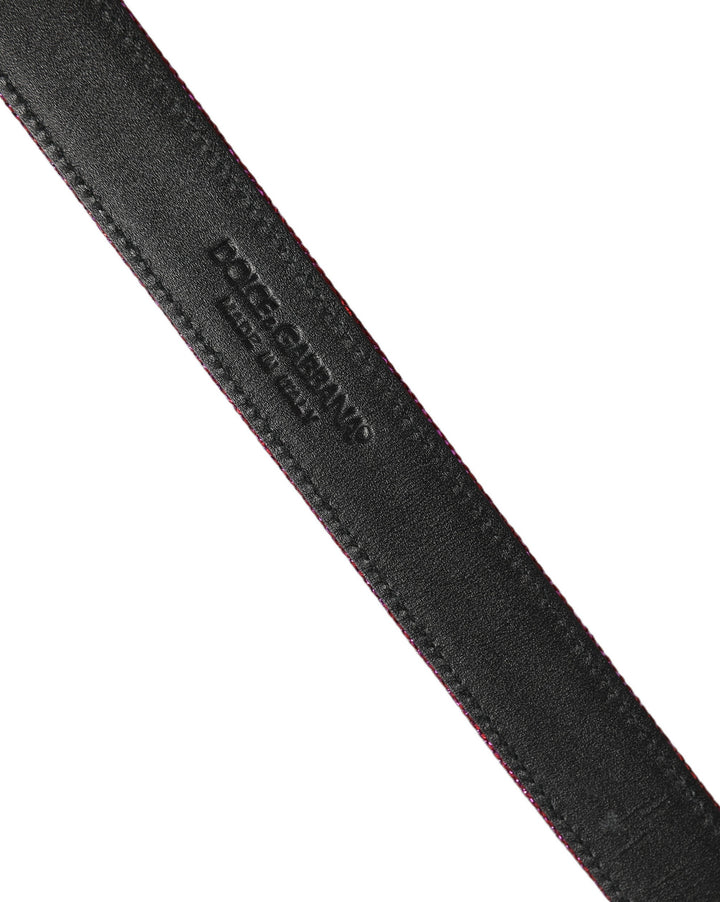 Dolce &amp; Gabbana Men Fuchsia Glitter Silver Metal Buckle Belt