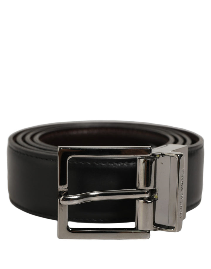 Dolce &amp; Gabbana Black Classic Leather Silver Tone Buckle Belt
