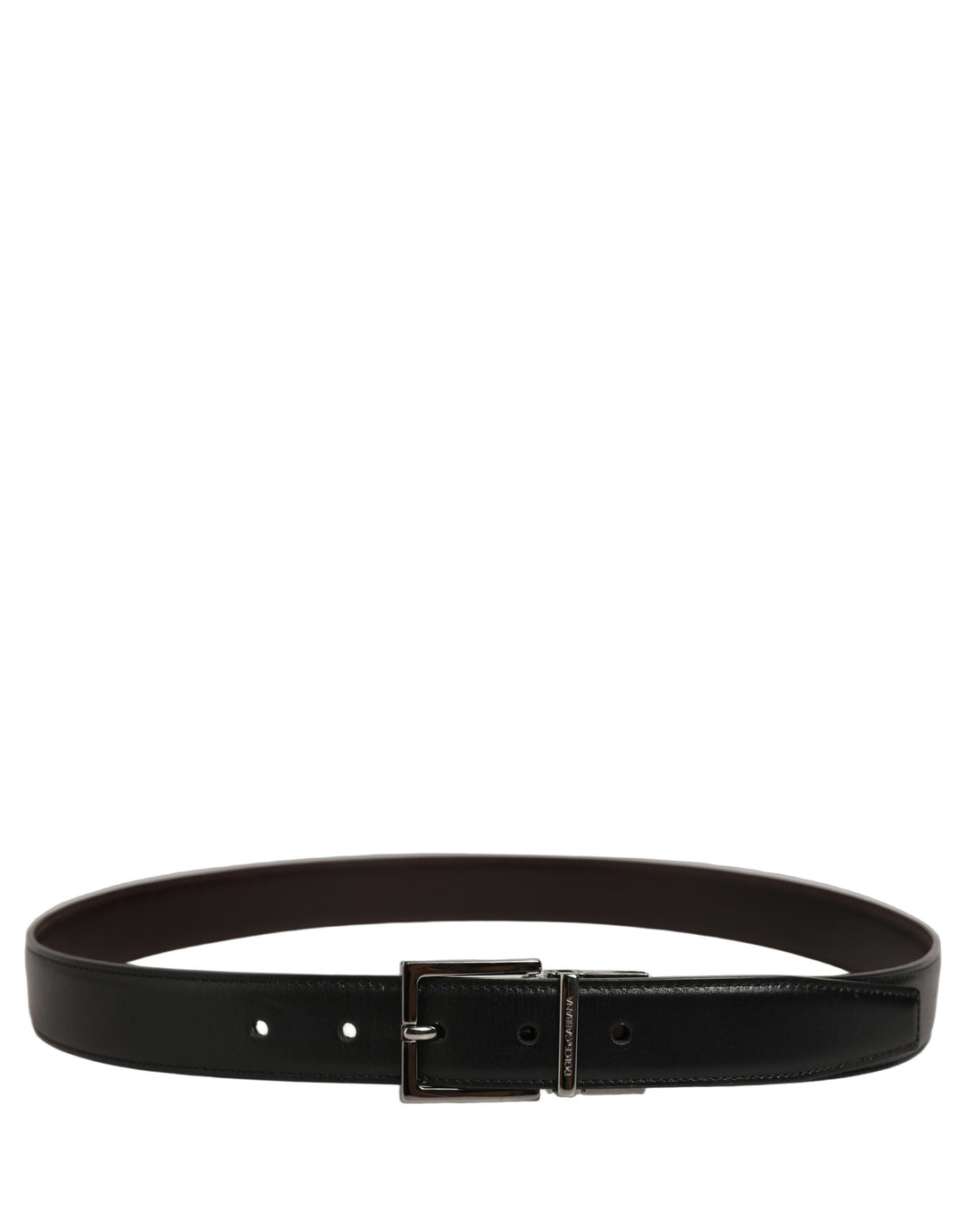 Dolce &amp; Gabbana Black Classic Leather Silver Tone Buckle Belt