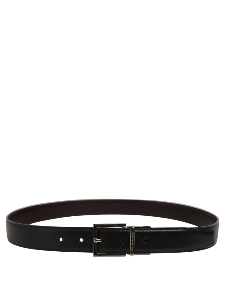 Dolce &amp; Gabbana Black Classic Leather Silver Tone Buckle Belt