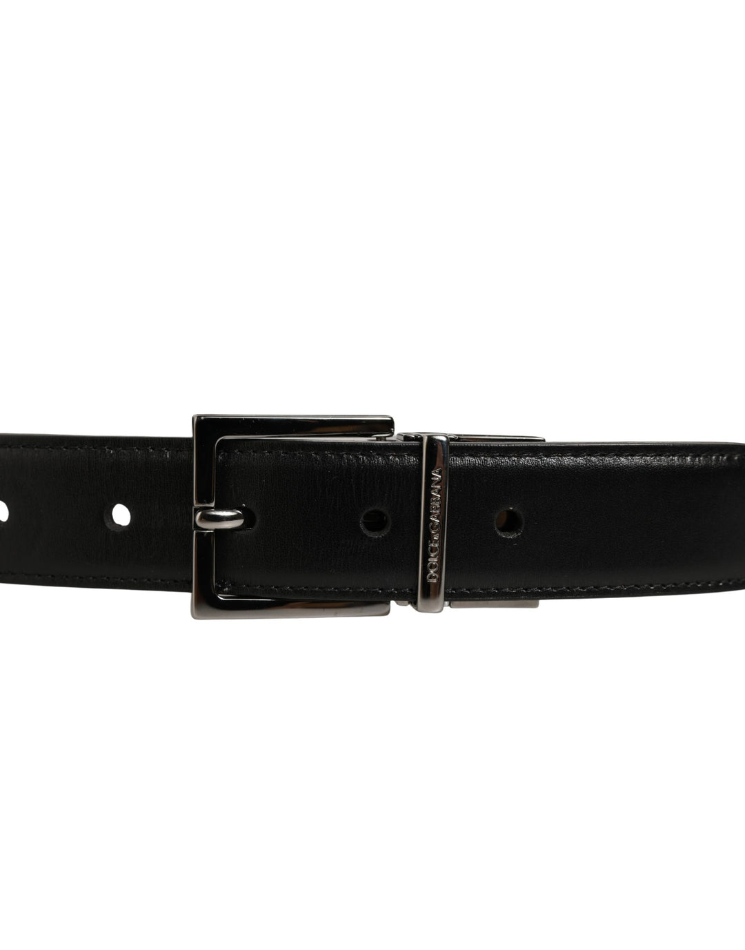 Dolce &amp; Gabbana Black Classic Leather Silver Tone Buckle Belt