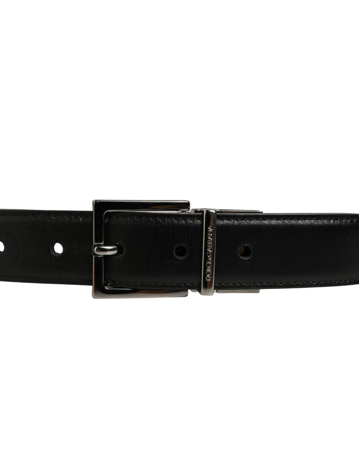 Dolce &amp; Gabbana Black Classic Leather Silver Tone Buckle Belt