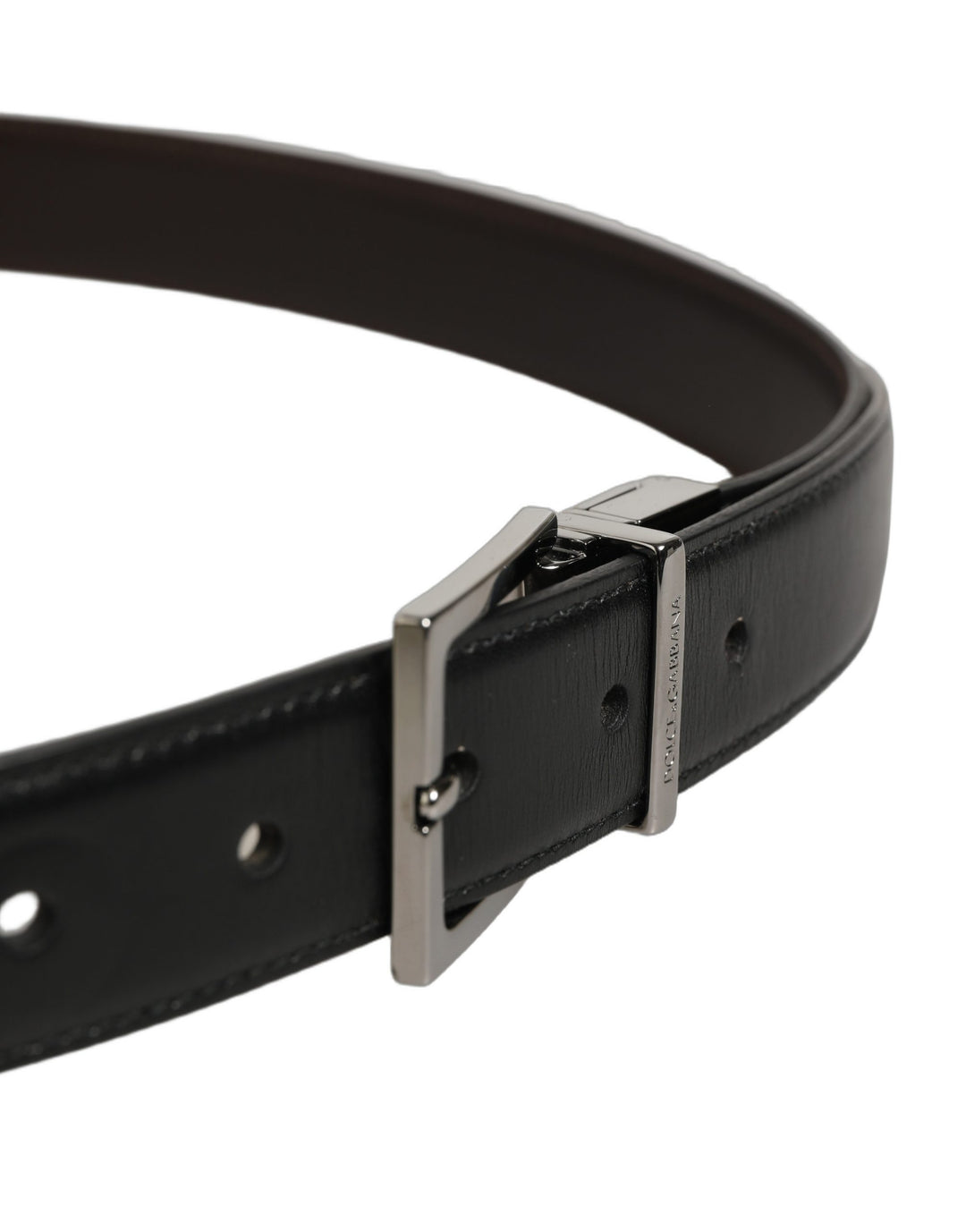 Dolce &amp; Gabbana Black Classic Leather Silver Tone Buckle Belt