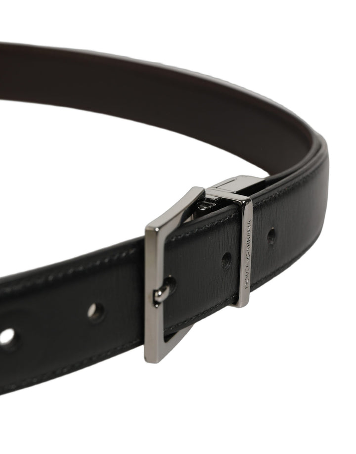 Dolce &amp; Gabbana Black Classic Leather Silver Tone Buckle Belt