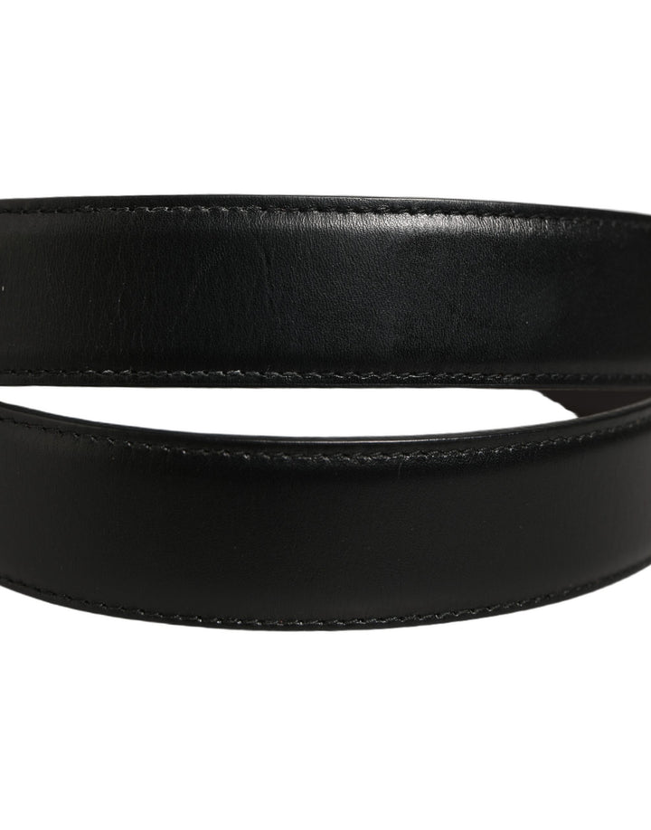 Dolce &amp; Gabbana Black Classic Leather Silver Tone Buckle Belt