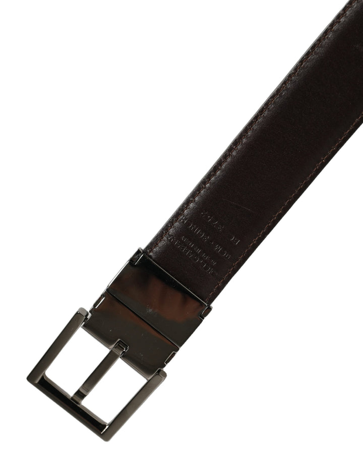 Dolce &amp; Gabbana Black Classic Leather Silver Tone Buckle Belt