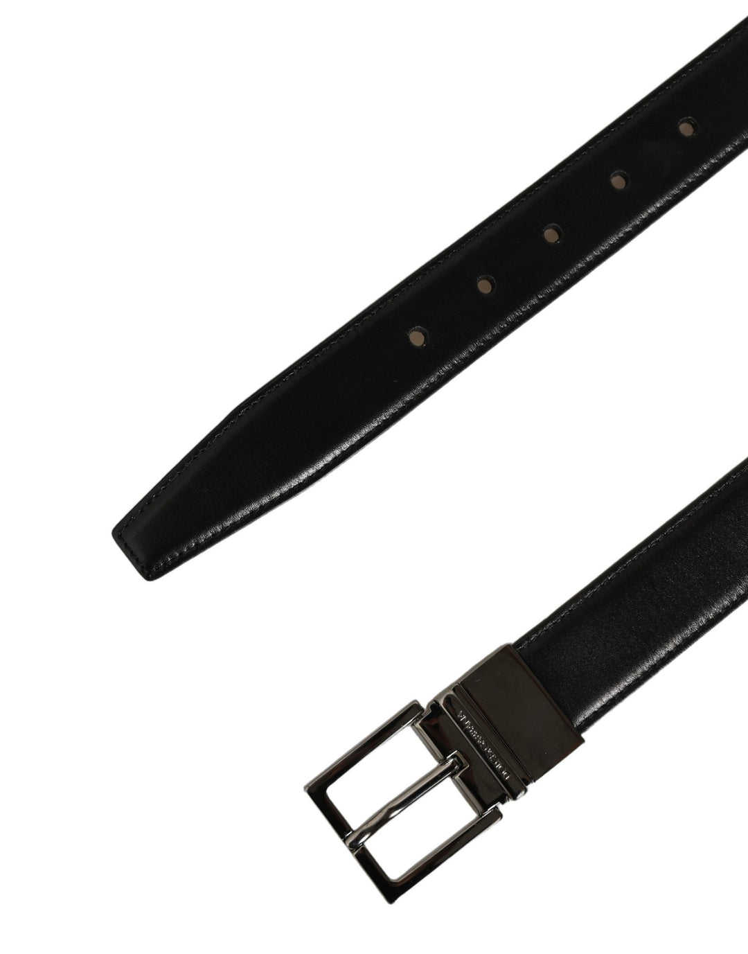Dolce &amp; Gabbana Black Classic Leather Silver Tone Buckle Belt
