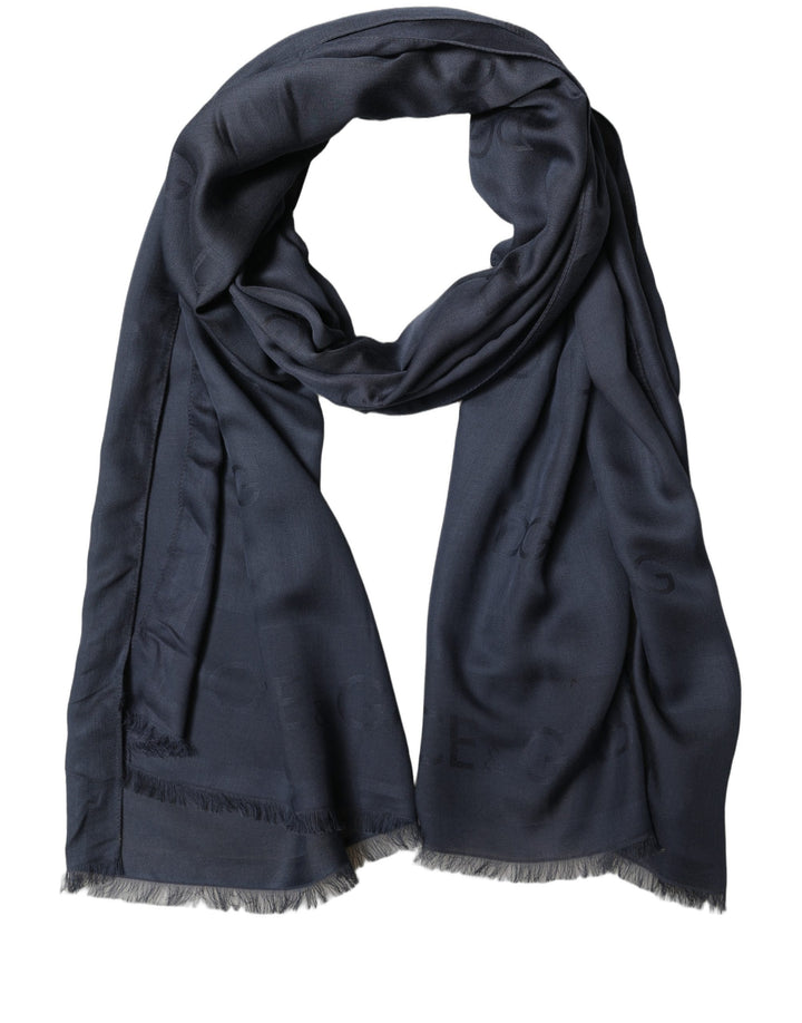 Dolce &amp; Gabbana Dark Blue Modal Frayed Edge Lace Stole Scarf