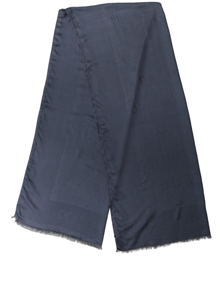 Dolce &amp; Gabbana Dark Blue Modal Frayed Edge Lace Stole Scarf