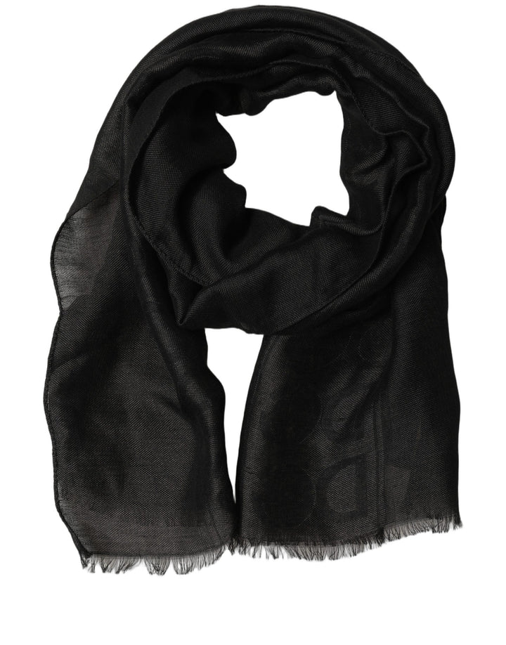 Dolce &amp; Gabbana Black DG Logo Fringed Edge Lace Stole Scarf