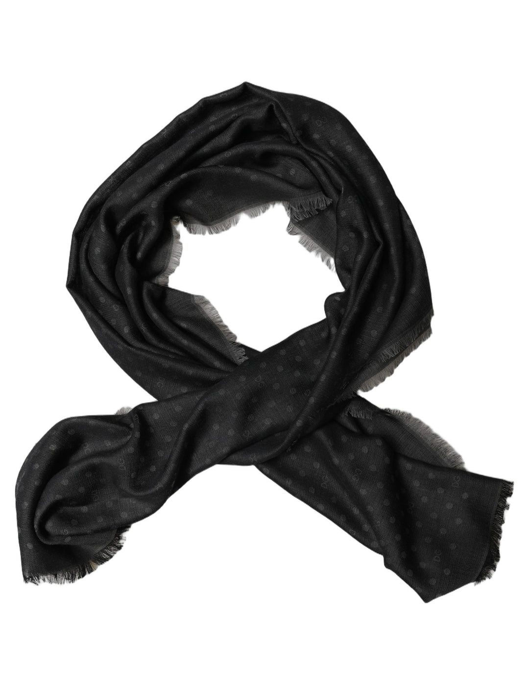 Dolce &amp; Gabbana Men Black Viscose Polka Dot Fringe Shawl Lace Stole