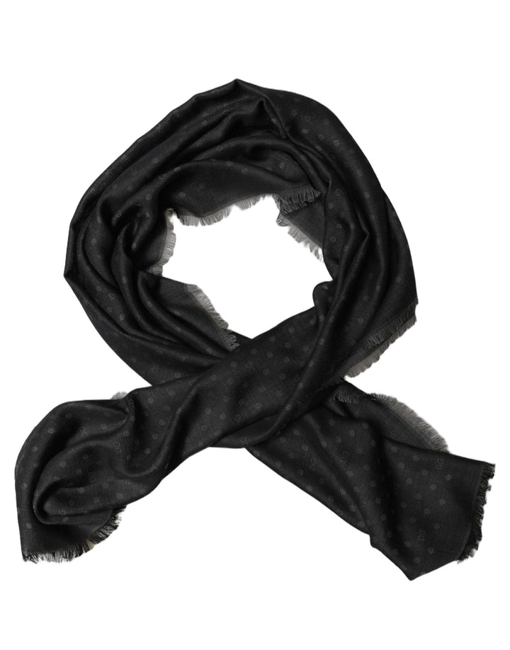 Dolce &amp; Gabbana Men Black Viscose Polka Dot Fringe Shawl Lace Stole