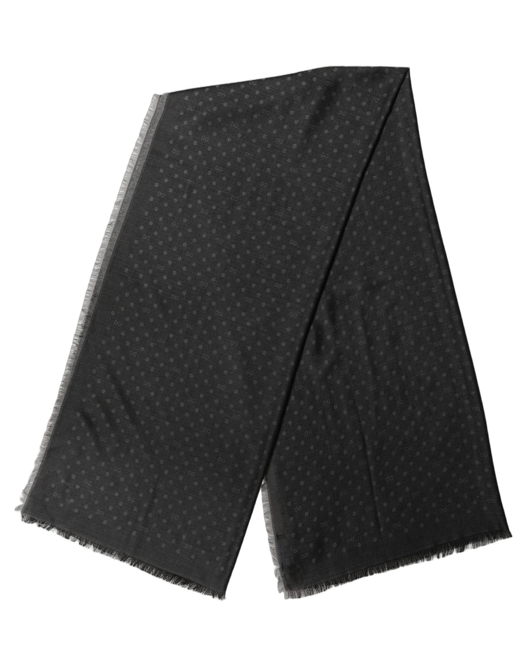 Dolce &amp; Gabbana Men Black Viscose Polka Dot Fringe Shawl Lace Stole