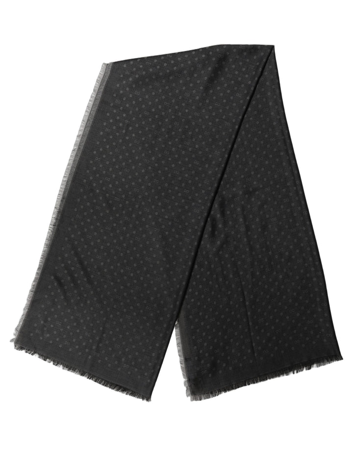 Dolce &amp; Gabbana Men Black Viscose Polka Dot Fringe Shawl Lace Stole