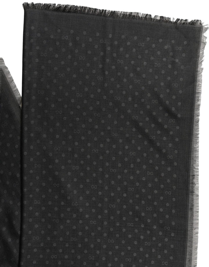 Dolce &amp; Gabbana Men Black Viscose Polka Dot Fringe Shawl Lace Stole