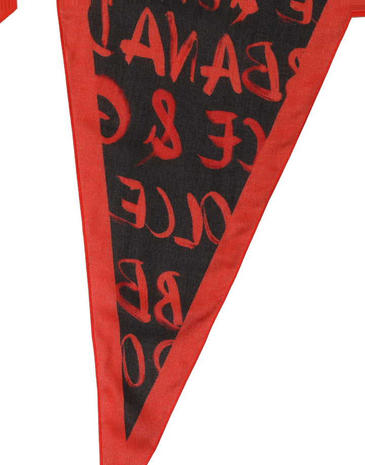 Dolce &amp; Gabbana Men Red Black Graffiti Logo Lace Stole Scarf