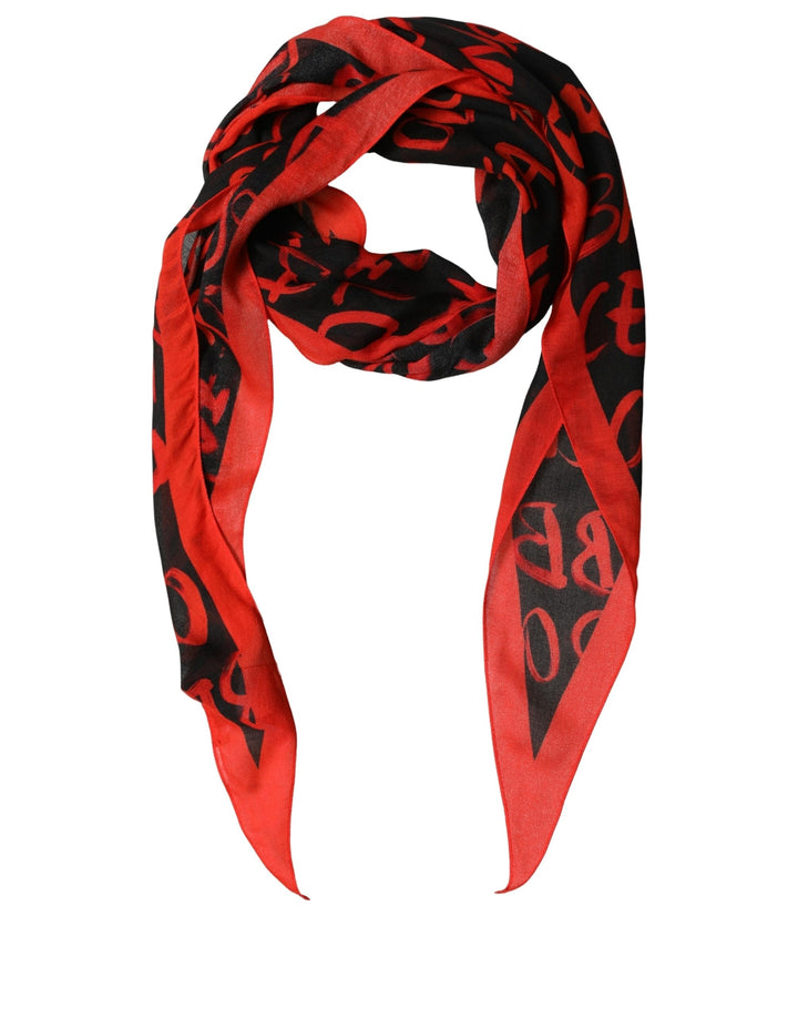 Dolce &amp; Gabbana Men Red Black Graffiti Logo Lace Stole Scarf
