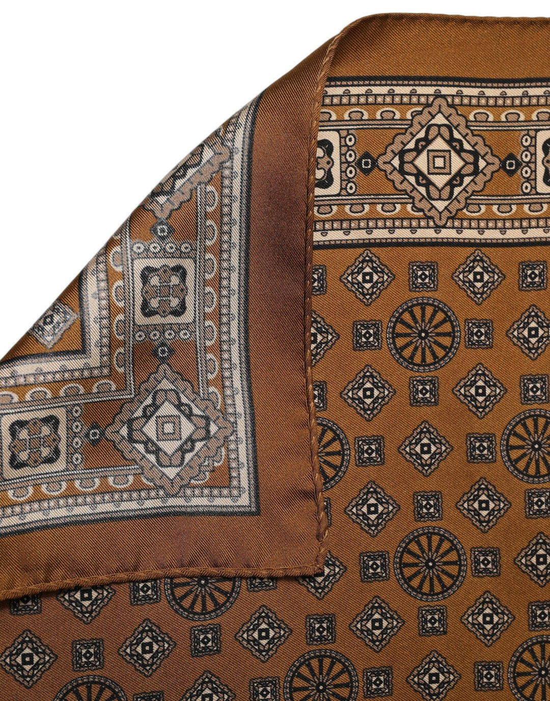 Dolce &amp; Gabbana Brown Geometric Pocket Square Foulard Scarf