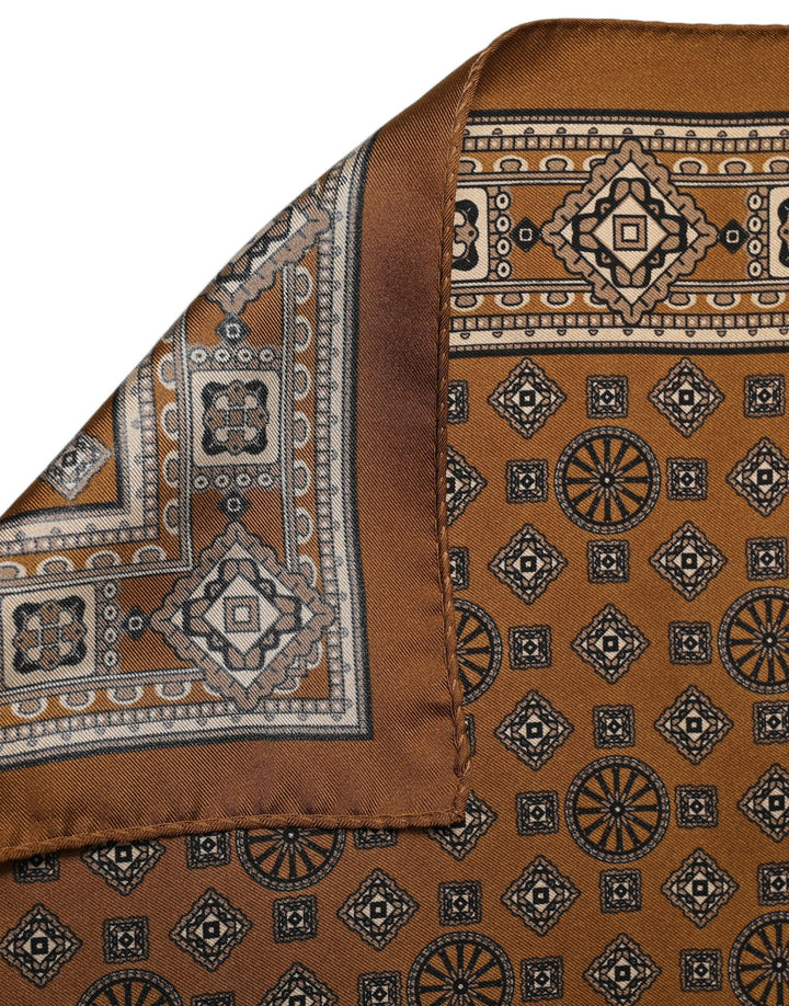 Dolce &amp; Gabbana Brown Geometric Pocket Square Foulard Scarf