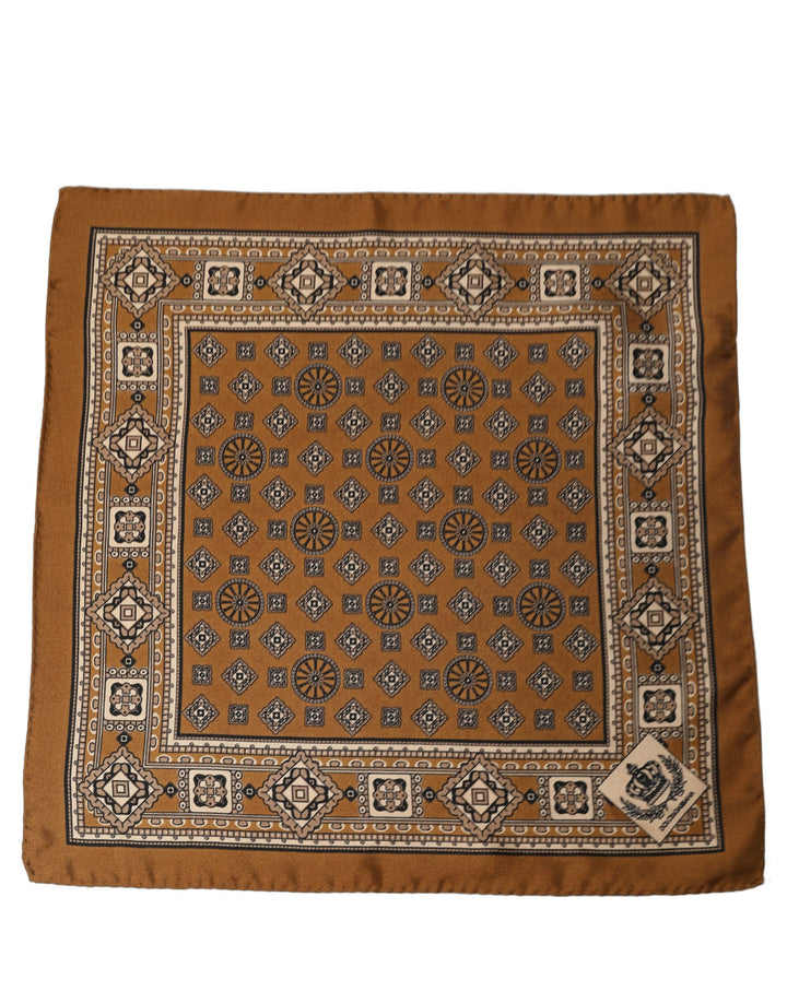 Dolce &amp; Gabbana Brown Geometric Pocket Square Foulard Scarf