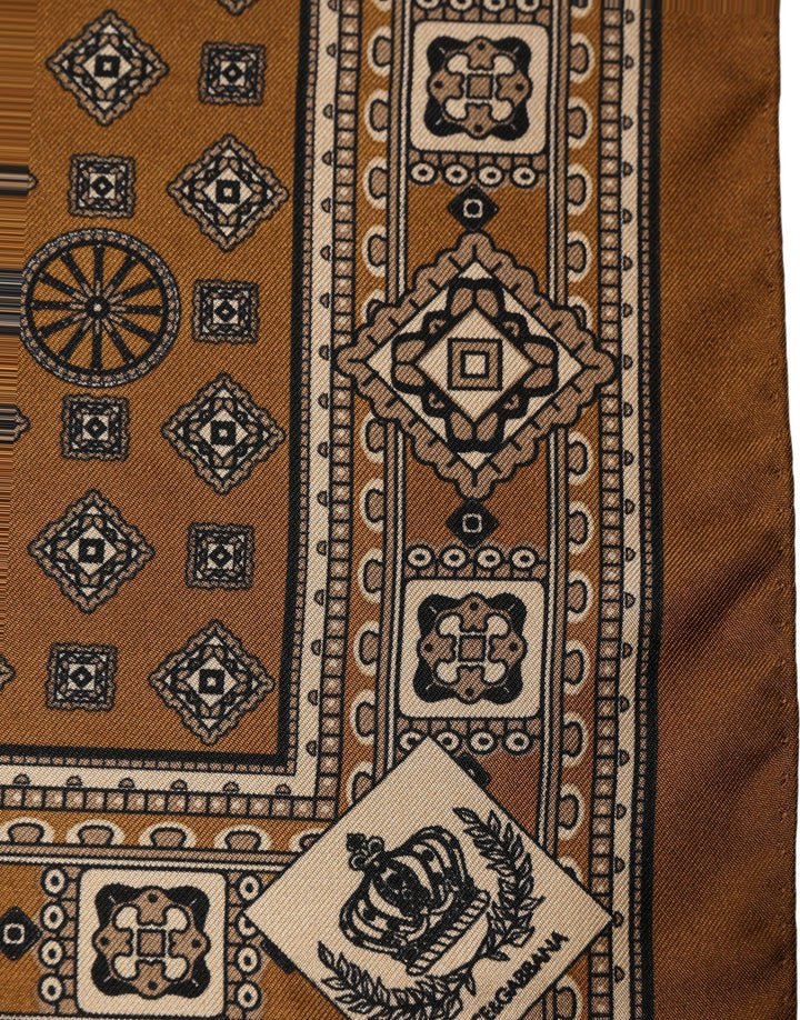 Dolce &amp; Gabbana Brown Geometric Pocket Square Foulard Scarf