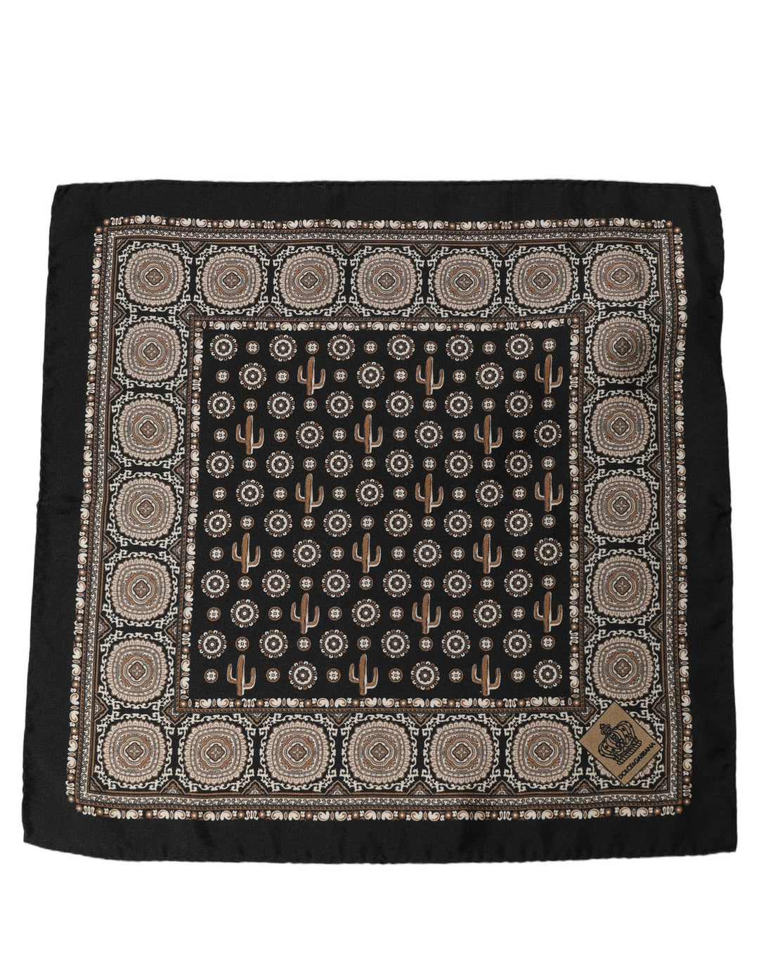 Dolce &amp; Gabbana Black Cactus Silk Pocket Square Foulard Scarf