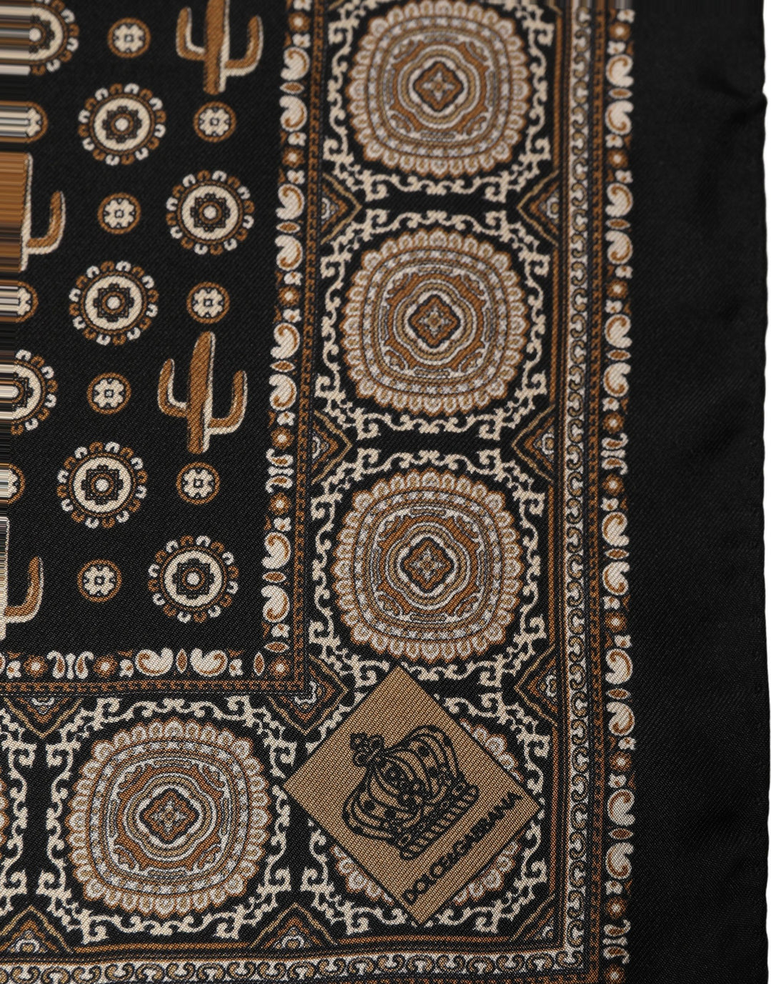 Dolce &amp; Gabbana Black Cactus Silk Pocket Square Foulard Scarf