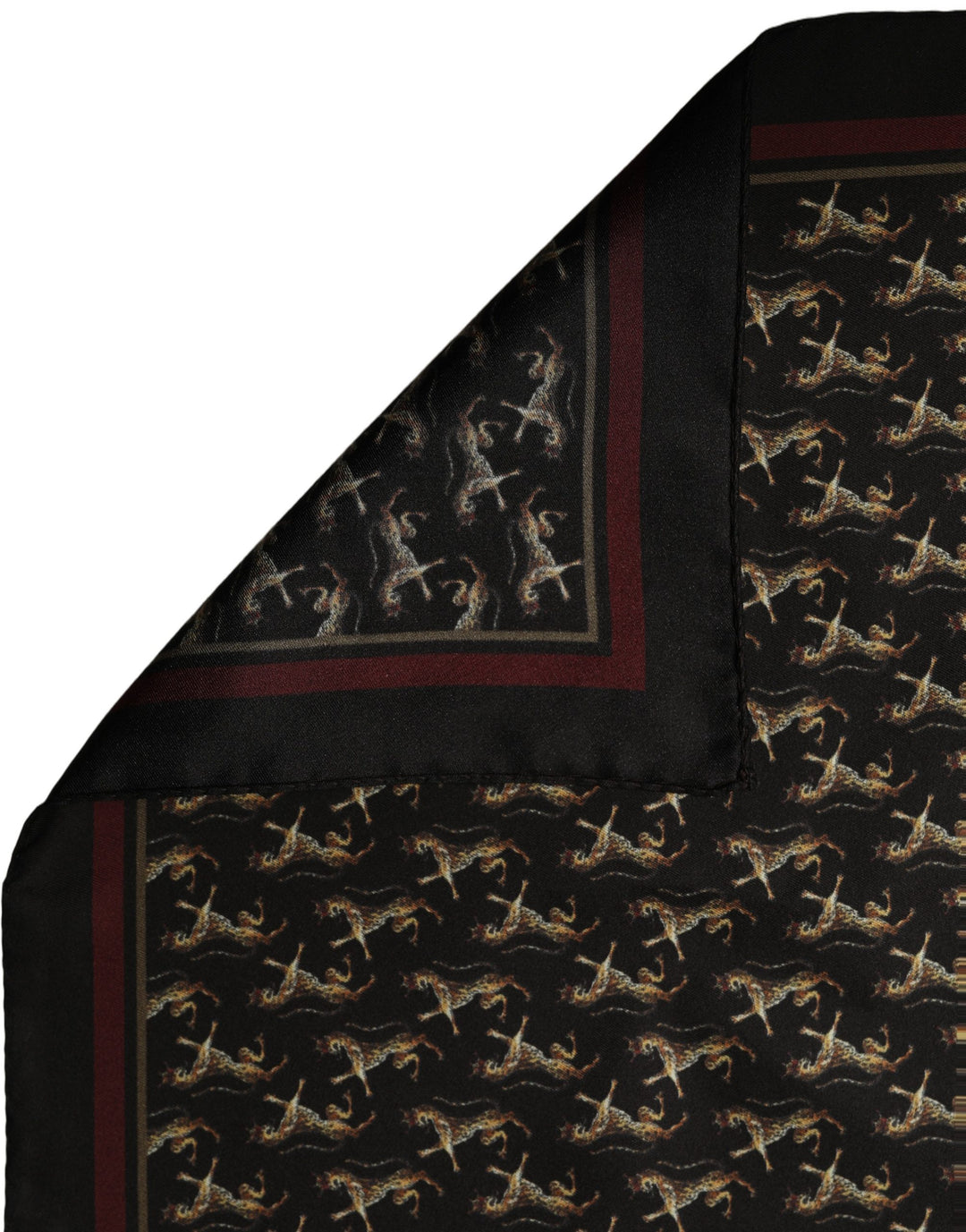 Dolce &amp; Gabbana Black Horse Silk Pocket Square Foulard Scarf