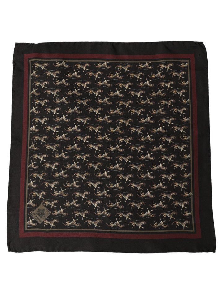 Dolce &amp; Gabbana Black Horse Silk Pocket Square Foulard Scarf